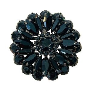 Black Stone Floral Pattern Vintage Brooch